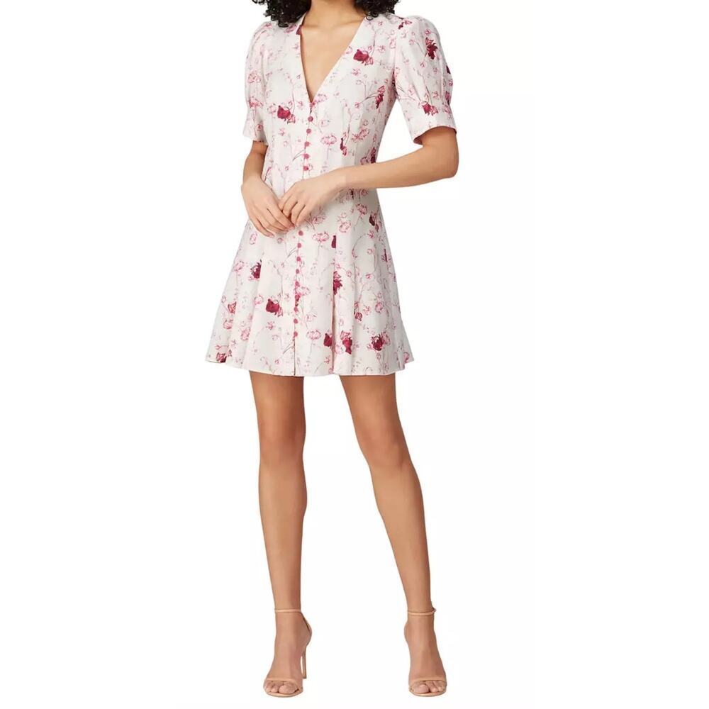 CHELSEA AND WALKER Women's White Pink Floral Button Front Mini Dress Size 4